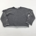 Studded Distressed Sleeve Grey Sweatshirt - Girls 9-10 Years