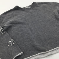 Studded Distressed Sleeve Grey Sweatshirt - Girls 9-10 Years