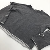 Studded Distressed Sleeve Grey Sweatshirt - Girls 9-10 Years