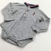 Soldier Motif Polo Shirt Style Grey Long Sleeve Bodysuit - Boys 18-24 Months