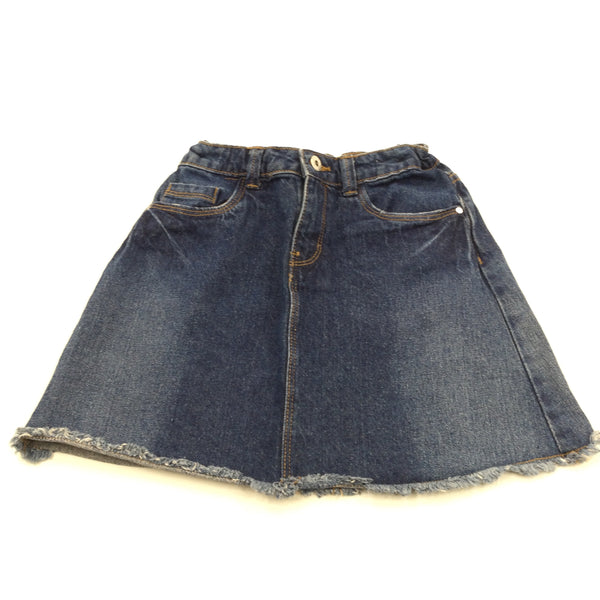 Dark Blue Denim Skirt with Adjustable Waistband - Girls 9-10 Years
