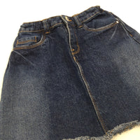 Dark Blue Denim Skirt with Adjustable Waistband - Girls 9-10 Years