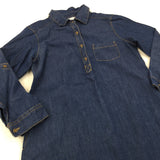 Dark Blue Denim Effect Cotton Shirt Dress - Girls 10 Years