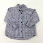 White, Navy & Red Check Long Sleeve Shirt  - Boys 12-18 Months