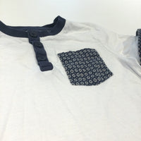 White & Navy T-Shirt with Patterned Pocket - Boys 4-5 Years