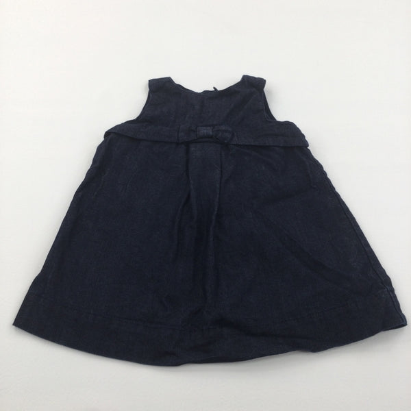 Dark Blue Denim Effect Cotton Pinafore Dress - Girls 12-18 Months
