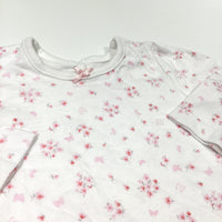 Pink Flowers & Butterflies White Long Sleeve Top - Girls Newborn