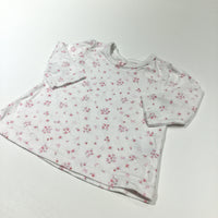 Pink Flowers & Butterflies White Long Sleeve Top - Girls Newborn