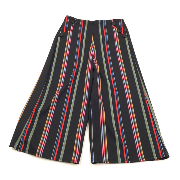 Colourful Striped Black Polyester Wide Leg Trousers - Girls 10-11 Years