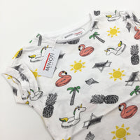 **NEW** Flamingo Unicorn Pineapple Etc White T-Shirt - Girls 18-24 Months