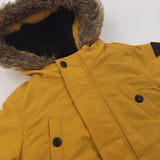 Mustard Coat with Faux Fur Hood Trim - Boys 9-12 Months