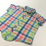 Pink, Blue, Lime & White Checked Cotton Shirt - Boys 4 Years