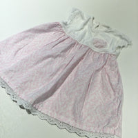 Flowers Pink & White Jersey & Cotton Dress - Girls 9-12 Months