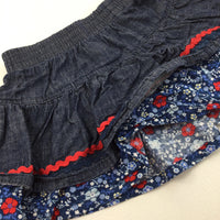 Red & Blue Denim Skirt - Girls 3-6 Months