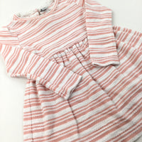 Pink & White Stripe Long Sleeve Dress - Girls 12-18 Months