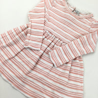 Pink & White Stripe Long Sleeve Dress - Girls 12-18 Months