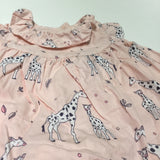 Giraffes Pink Cotton Dress with Matching Nappy Pants - Girls 0-3 Months