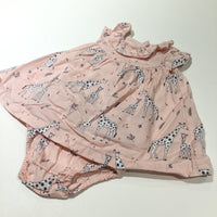Giraffes Pink Cotton Dress with Matching Nappy Pants - Girls 0-3 Months