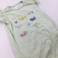 Butterflies Green Sleeveless Bodysuit - Girls 12-18 Months