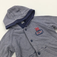'Baby' Navy & White Striped Lightweight Jersey Coat with Hood - Boys Newborn