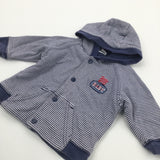 'Baby' Navy & White Striped Lightweight Jersey Coat with Hood - Boys Newborn