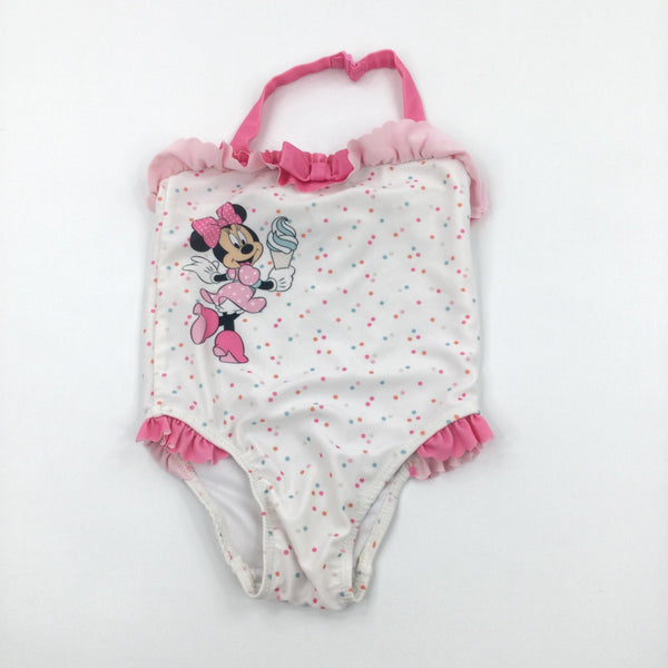 Minnie Mouse Spotty White & Pink Swimming Costume - Girls 18-24 Months