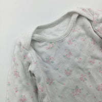 Flowers Pink & White Long Sleeve Bodysuit - Girls Newborn