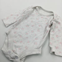 Flowers Pink & White Long Sleeve Bodysuit - Girls Newborn