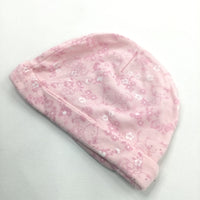 Cats & Flowers Pink Jersey Hat - Girls Newborn