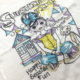 **NEW** 'Summer Time…' Girl & Dog Colourful White T-Shirt- Girls 4-5 Years