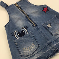 Embroidered Denim Dungaree Dress - Girls 18-24 Months