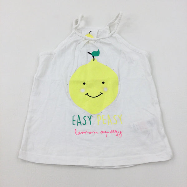 'Easy Peasy' Lemon Glittery White Vest Top - Girls 5-6 Years