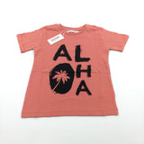 **NEW** 'ALOHA' Palm Tree Coral Pink T-Shirt- Boys/Girls 4-5 Years