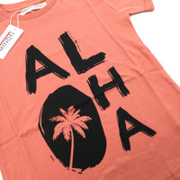 **NEW** 'ALOHA' Palm Tree Coral Pink T-Shirt- Boys/Girls 4-5 Years