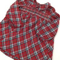 Red, White & Green Check Long Sleeve Dress - Girls 18-24 Months