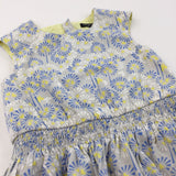 Flowers Grey, Blue & Yellow Cotton Sun/Party Dress - Girls 2-3 Years