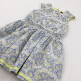 Flowers Grey, Blue & Yellow Cotton Sun/Party Dress - Girls 2-3 Years