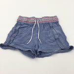 Embroidered Waistband Denim Effect Cotton Shorts - Girls 2-3 Years