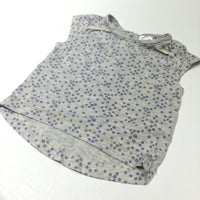 Blue Flowers & Grey Stitching Grey Mottled T-Shirt - Girls 0-3 Months
