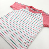 Pink & Green Striped T-Shirt - Girls 5-6 Years