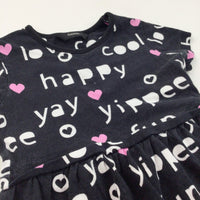 'Fun, Love, Happy, Cool' Hearts Black, White & Pink Jersey Dress - Girls 2-3 Years