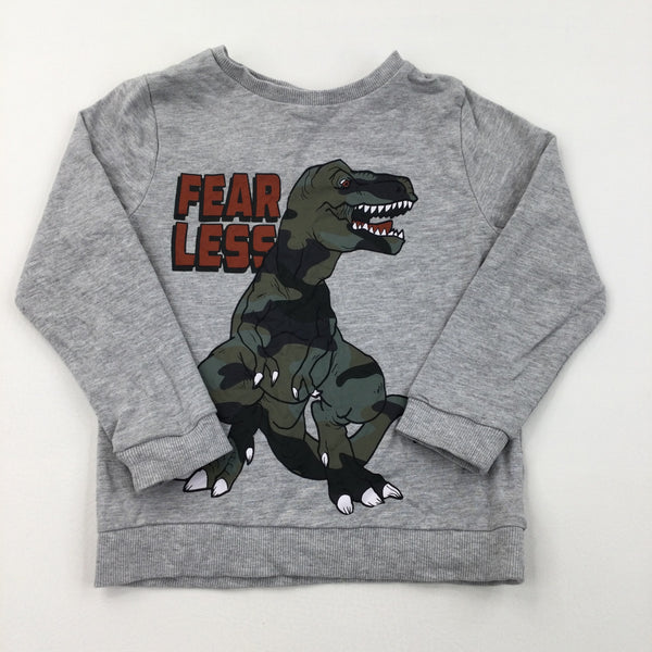 'Fear Less' Dinosaur Grey Sweatshirt - Boys 5-6 Years