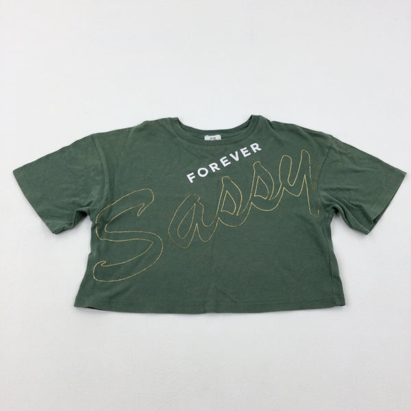 'Forever Sassy' Green Cropped Top - Girls 5-6 Years