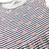 Colourful Rainbows Navy Striped Dress - Girls 5-6 Years