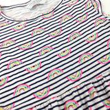 Colourful Rainbows Navy Striped Dress - Girls 5-6 Years