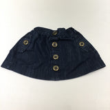 Gold Buttons Dark Blue Denim Skirt with Adjustable Waistband - Girls 18-24 Months