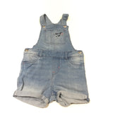 'I Love You A Lot' Embroidered Heart Light Blue Denim Short Dungarees - Girls 12-18 Months