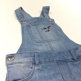 'I Love You A Lot' Embroidered Heart Light Blue Denim Short Dungarees - Girls 12-18 Months