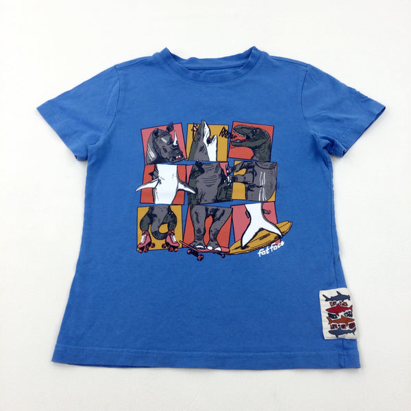 'Roar' Colourful Animals Blue T-Shirt - Boys 6-7 Years