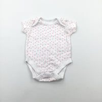 Flowers Pink & White Short Sleeve Bodysuit - Girls 0-3 Months